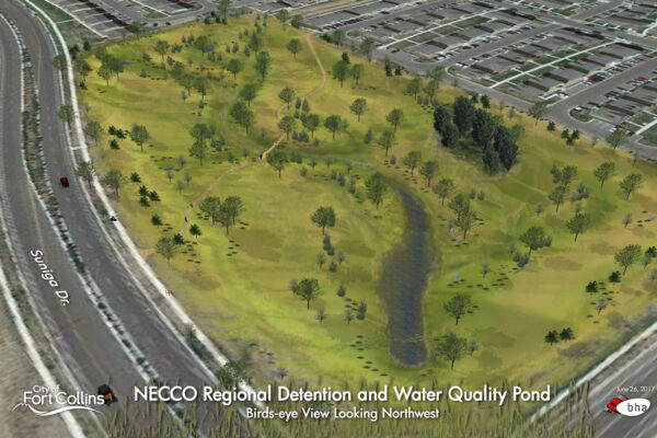 NECCO Regional Stormwater Detention and Water Quality Pond – Bird's Eye Rendering